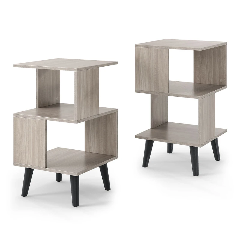 3-Tier Geometric Bookshelf Set of 2, Open Storage Shelves