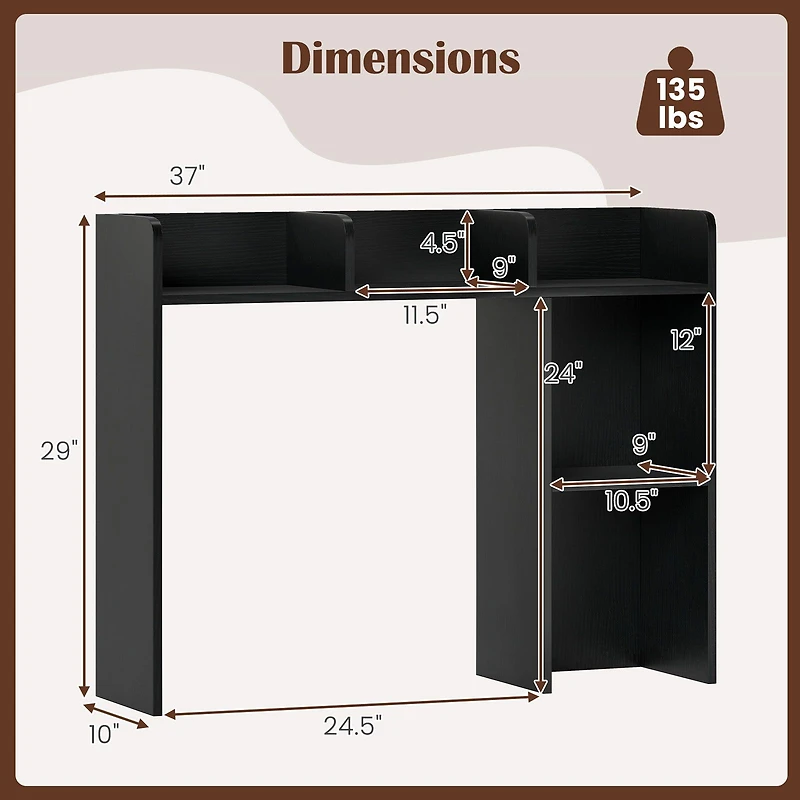 3-Tier Multipurpose Desk Bookshelf, 4 Shelves