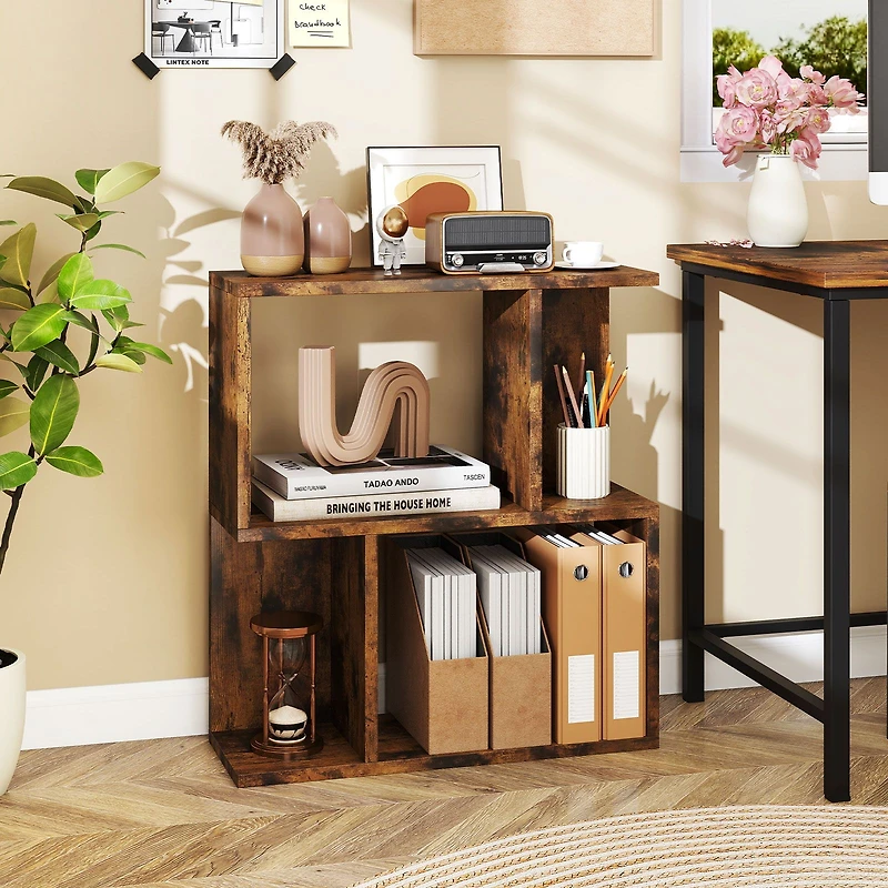 3-Tier Bookshelf, Display Shelf for Small Space - Rustic Brown