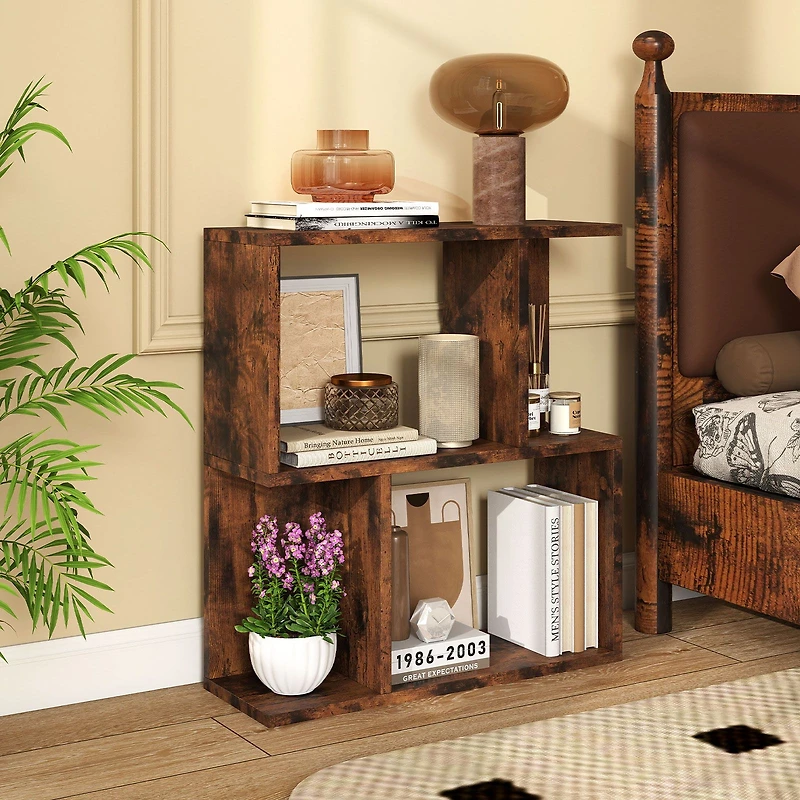 3-Tier Bookshelf, Display Shelf for Small Space - Rustic Brown