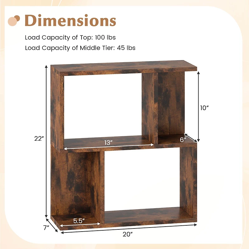 3-Tier Bookshelf, Display Shelf for Small Space - Rustic Brown