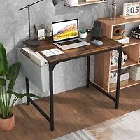 Bureau de bureau à domicile de 32 po, station de recharge, sac de rangement et crochet pour casque - Marron rustique