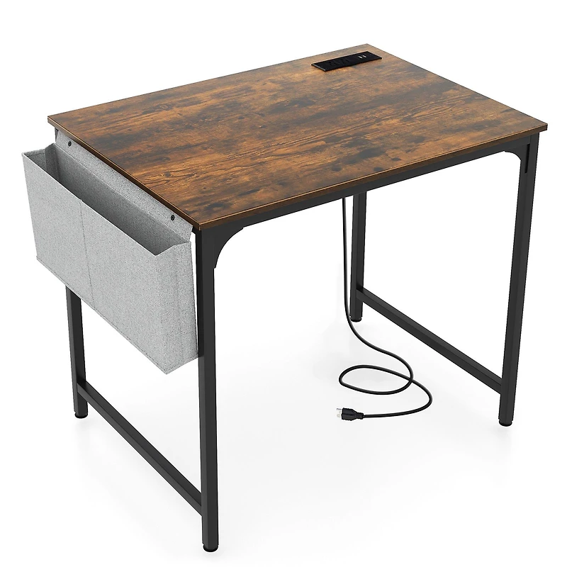 32" Home Office Desk, Charging Station Storage Bag and Headphone Hook - Rustic Brown