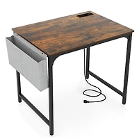 32" Home Office Desk, Charging Station Storage Bag and Headphone Hook - Rustic Brown