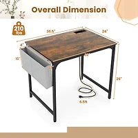 32" Home Office Desk, Charging Station Storage Bag and Headphone Hook - Rustic Brown