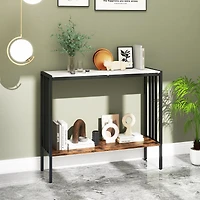36" Console Table 2-Tier Industrial Foyer Table, Sintered Stone Tabletop