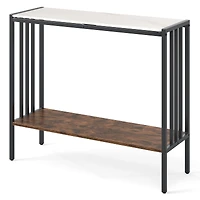 36" Console Table 2-Tier Industrial Foyer Table, Sintered Stone Tabletop