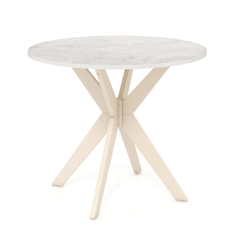 36-Inch Mid Century Modern Kitchen Table, Faux Marble Tabletop and Solid Rubber Wood Legs - White