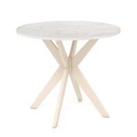 36-Inch Mid Century Modern Kitchen Table, Faux Marble Tabletop and Solid Rubber Wood Legs - White
