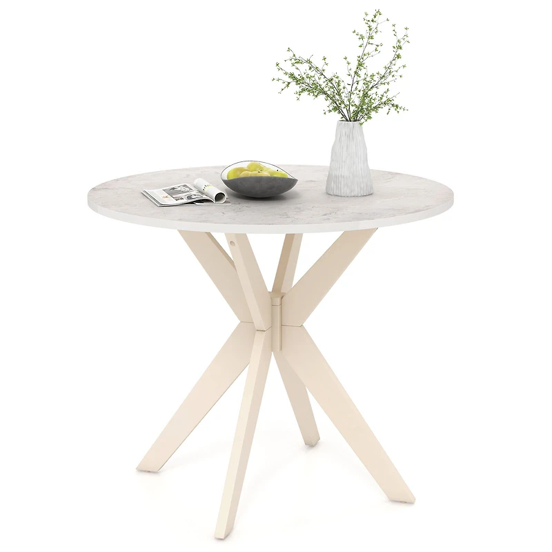 36-Inch Mid Century Modern Kitchen Table, Faux Marble Tabletop and Solid Rubber Wood Legs - White