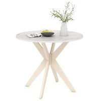 36-Inch Mid Century Modern Kitchen Table, Faux Marble Tabletop and Solid Rubber Wood Legs - White