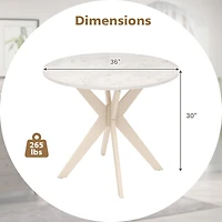 36-Inch Mid Century Modern Kitchen Table, Faux Marble Tabletop and Solid Rubber Wood Legs - White