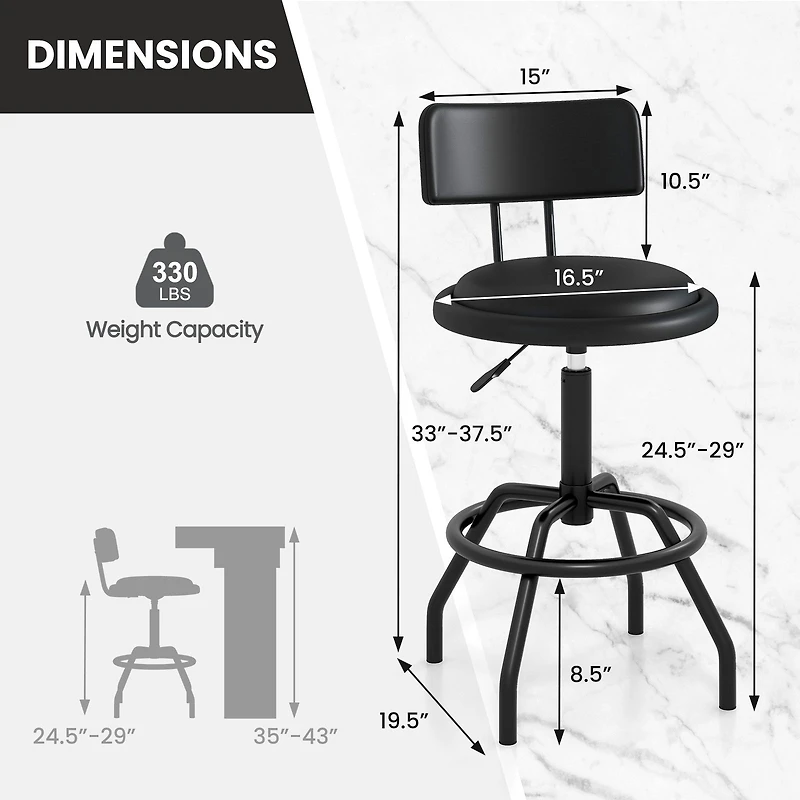 360° Swivel Counter Height Barstool, Padded Seat and Back - 2-Piece