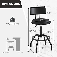 360° Swivel Counter Height Barstool, Padded Seat and Back - 2-Piece