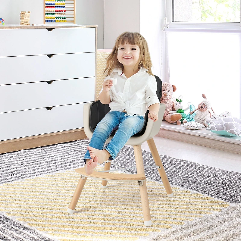 Chaise haute en bois convertible 3 en 1, coussin - Noir