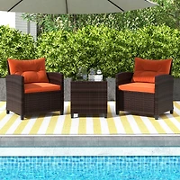 3-Piece Cushioned Rattan Patio Conversation Set, Coffee Table