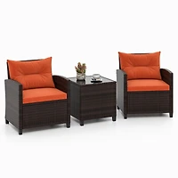 3-Piece Cushioned Rattan Patio Conversation Set, Coffee Table