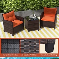 3-Piece Cushioned Rattan Patio Conversation Set, Coffee Table