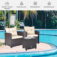 3-Piece Cushioned Rattan Patio Conversation Set, Coffee Table