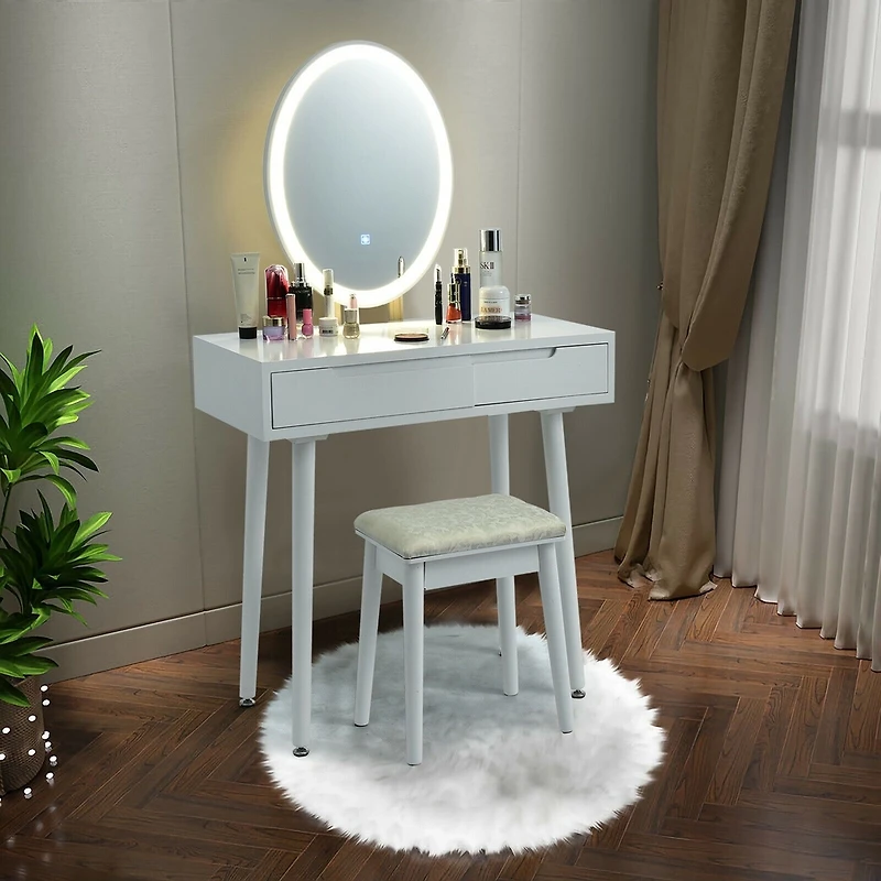 Coiffeuse maquillage avec écran tactile et tabouret
