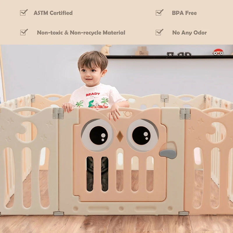 14-Panel Baby Playpen Kids Activity Center Foldable Play Yard, Lock Door - Pink
