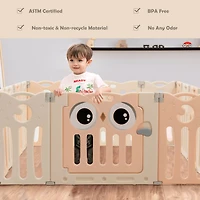 14-Panel Baby Playpen Kids Activity Center Foldable Play Yard, Lock Door - Pink