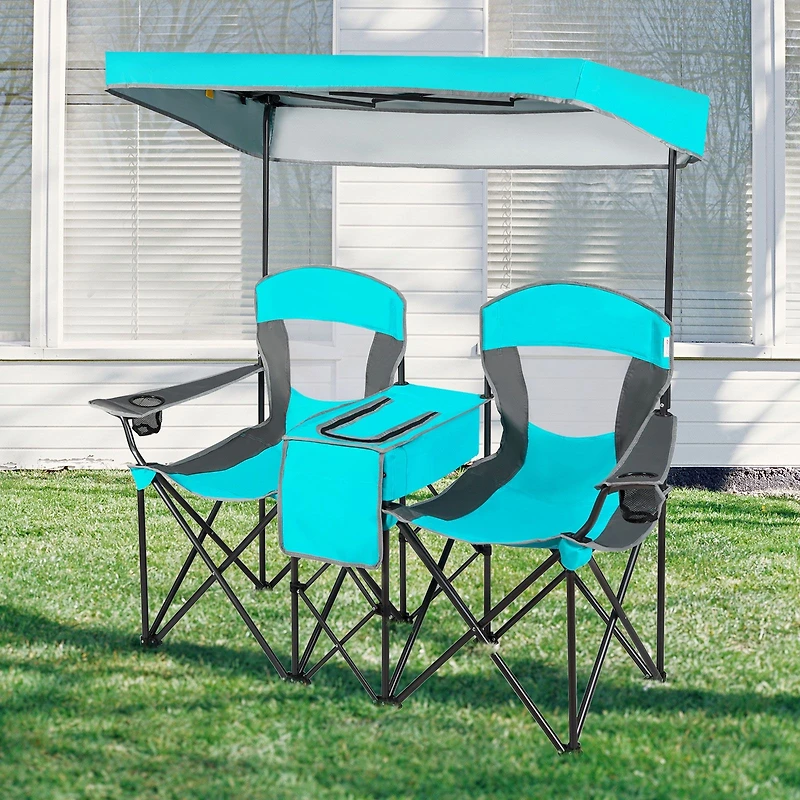 Portable Folding Camping Canopy Chairs, Cup Holder - Turquoise