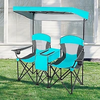 Portable Folding Camping Canopy Chairs, Cup Holder - Turquoise