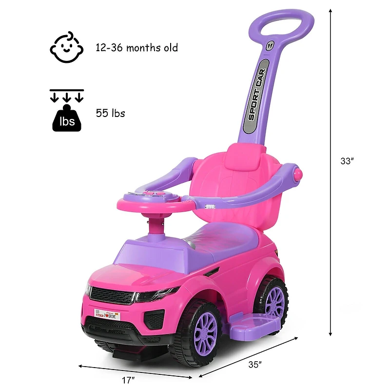 3 in 1 Ride on Push Car Toddler Stroller Sliding Car, Music