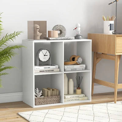 4 Cube Bookshelf, Back Guardrail for Living Room Bedroom - White