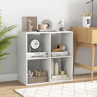 4 Cube Bookshelf, Back Guardrail for Living Room Bedroom - White
