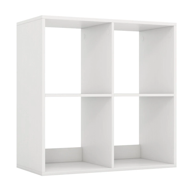 4 Cube Bookshelf, Back Guardrail for Living Room Bedroom - White
