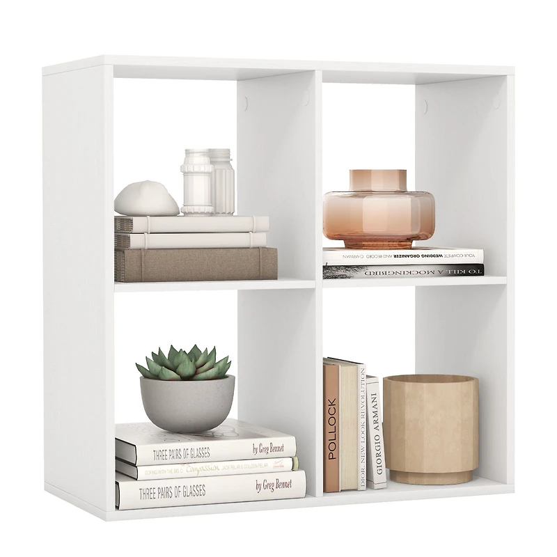 4 Cube Bookshelf, Back Guardrail for Living Room Bedroom - White