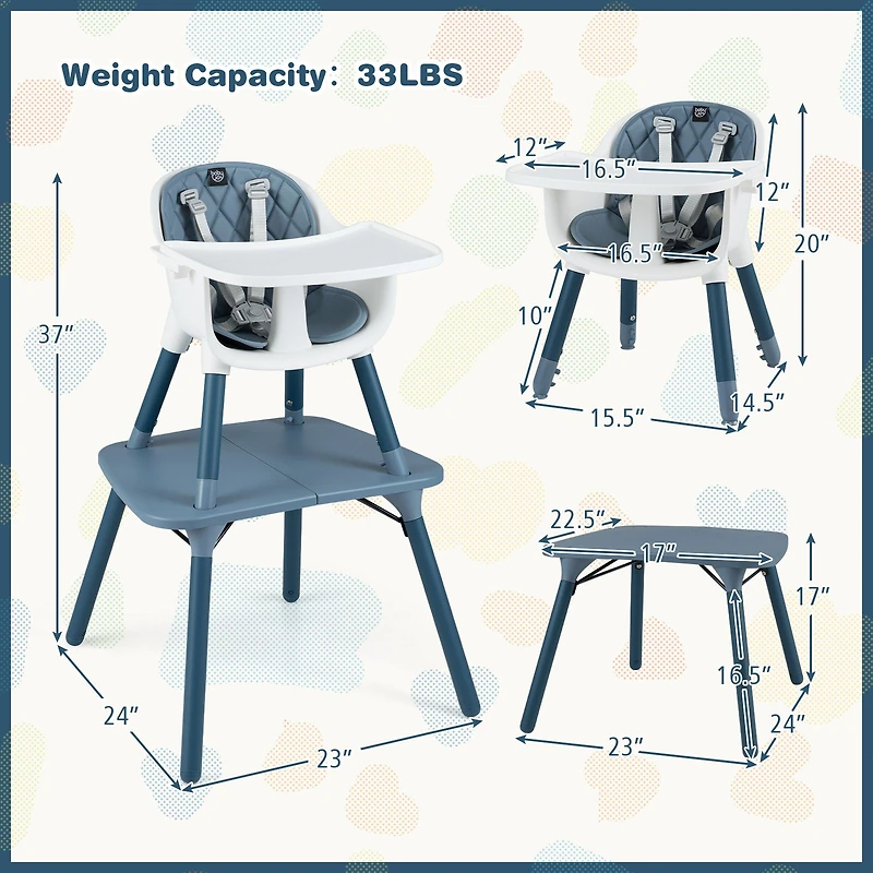 4-in-1 Baby Convertible Toddler Table Chair Set, PU Cushion
