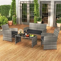 4 Piece Patio Conversation Set Rattan Chair Loveseat and Table