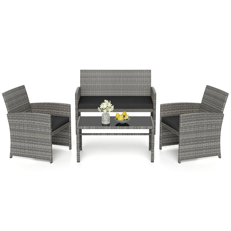 4 Piece Patio Conversation Set Rattan Chair Loveseat and Table