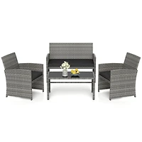 4 Piece Patio Conversation Set Rattan Chair Loveseat and Table