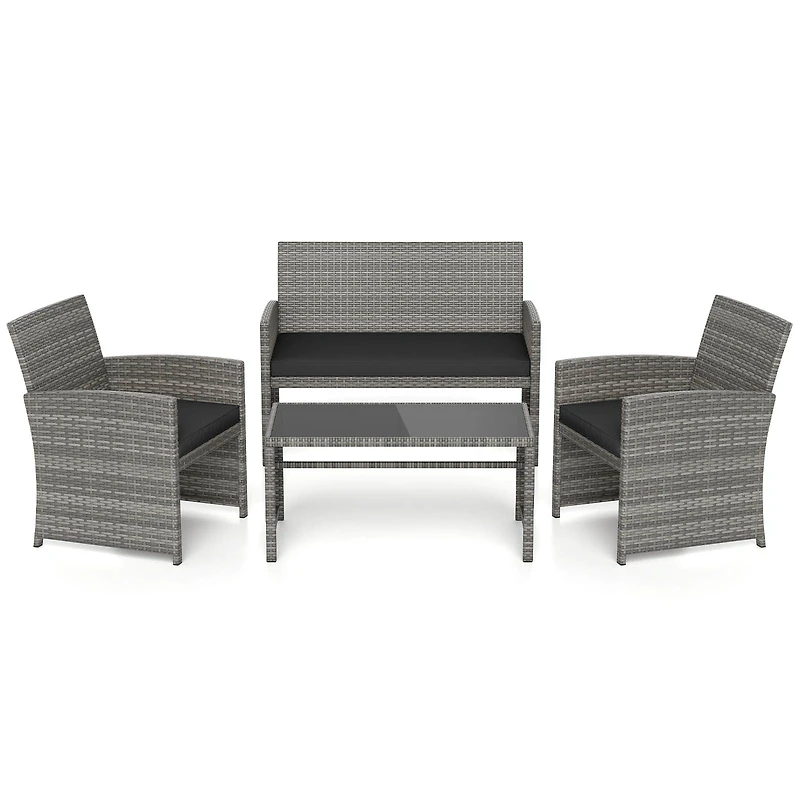 4 Piece Patio Conversation Set Rattan Chair Loveseat and Table