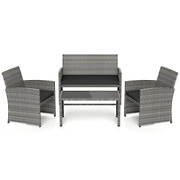 4 Piece Patio Conversation Set Rattan Chair Loveseat and Table