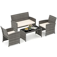 4 Piece Patio Conversation Set Rattan Chair Loveseat and Table
