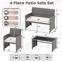 4 Piece Patio Conversation Set Rattan Chair Loveseat and Table