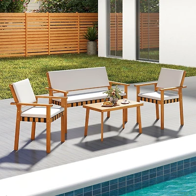 4 Piece Patio Furniture Set, Coffee Table for Backyard and Garden - White