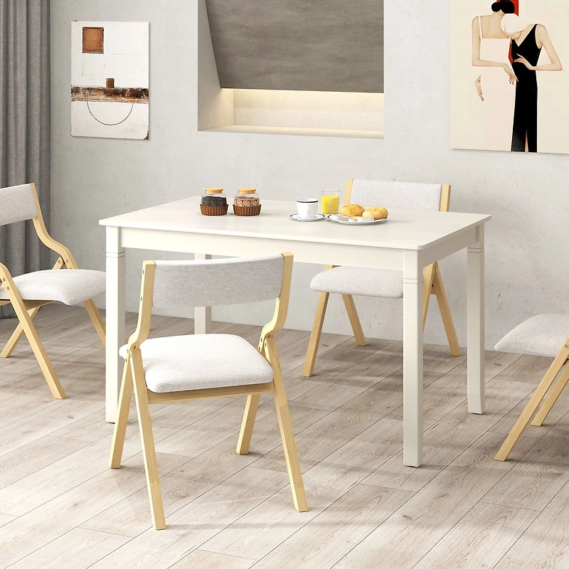 48-Inch Wooden Dining Table for 4 People Rectangular Kitchen Table, Rubber Wood Legs - Cream White