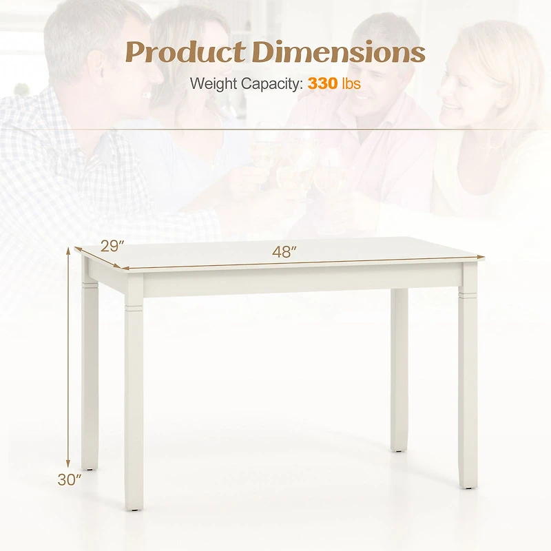 48-Inch Wooden Dining Table for 4 People Rectangular Kitchen Table, Rubber Wood Legs - Cream White