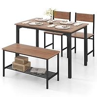 4-Piece Rustic Dining Table Set, 2 Chairs and Bench - Brown