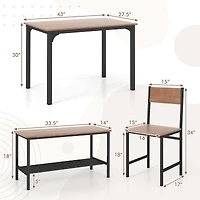 Ensemble de table à manger rustique 4 pièces, 2 chaises et un banc - Marron