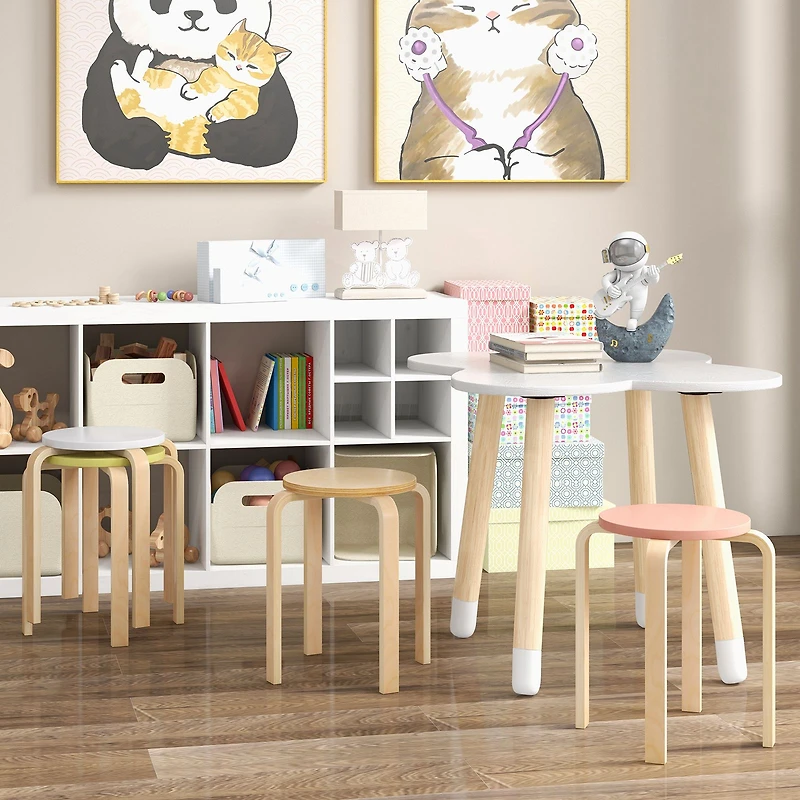 Set of 4 Bentwood Stackable Stools Dining Stools, Round Tops - Multicolor