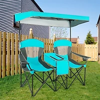 Chaises de camping pliantes portables, auvent et porte-gobelets, Turquoise