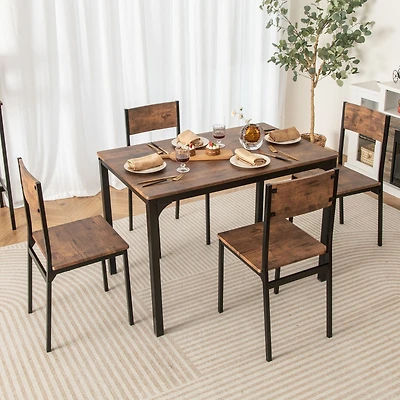 5 Piece Dining Table Set Industrial Style Kitchen Table and Chairs, For 4 - Rustic Brown