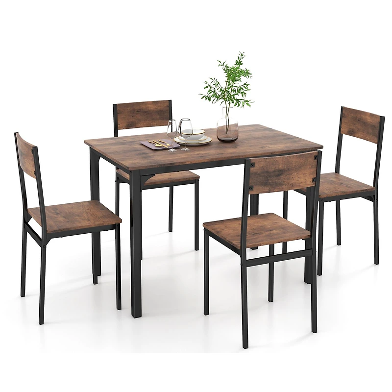 5 Piece Dining Table Set Industrial Style Kitchen Table and Chairs, For 4 - Rustic Brown